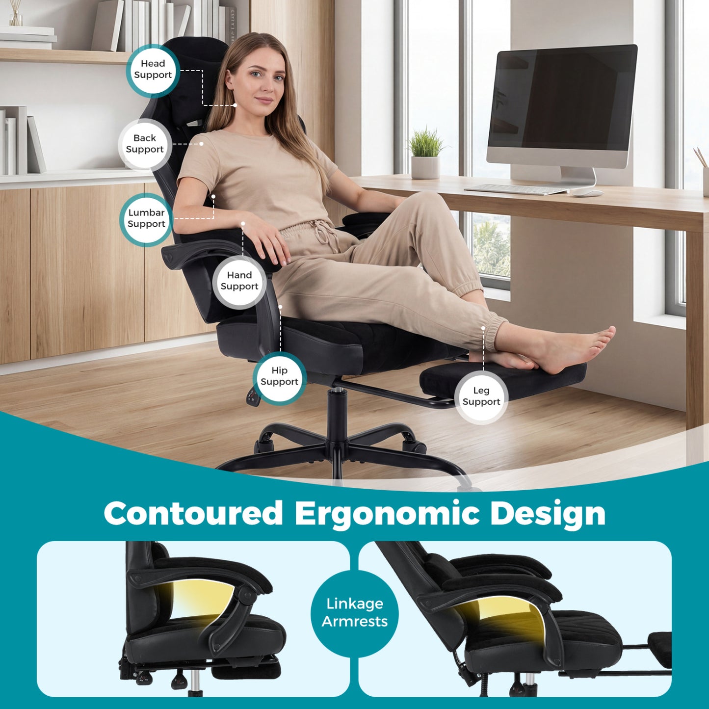 Gaming Chair with Lumbar Support and Adjustable Armrests