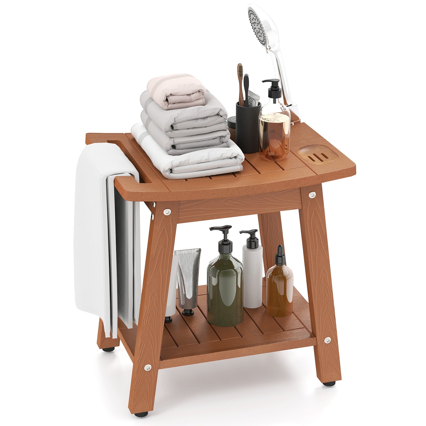 HIPS Shower Bench Seat with Handle Shower Head-Brown