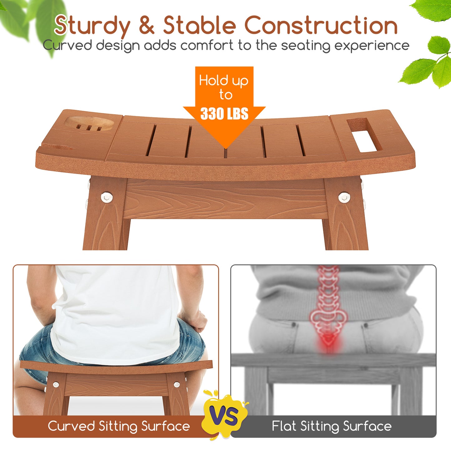 HIPS Shower Bench Seat with Handle Shower Head-Brown