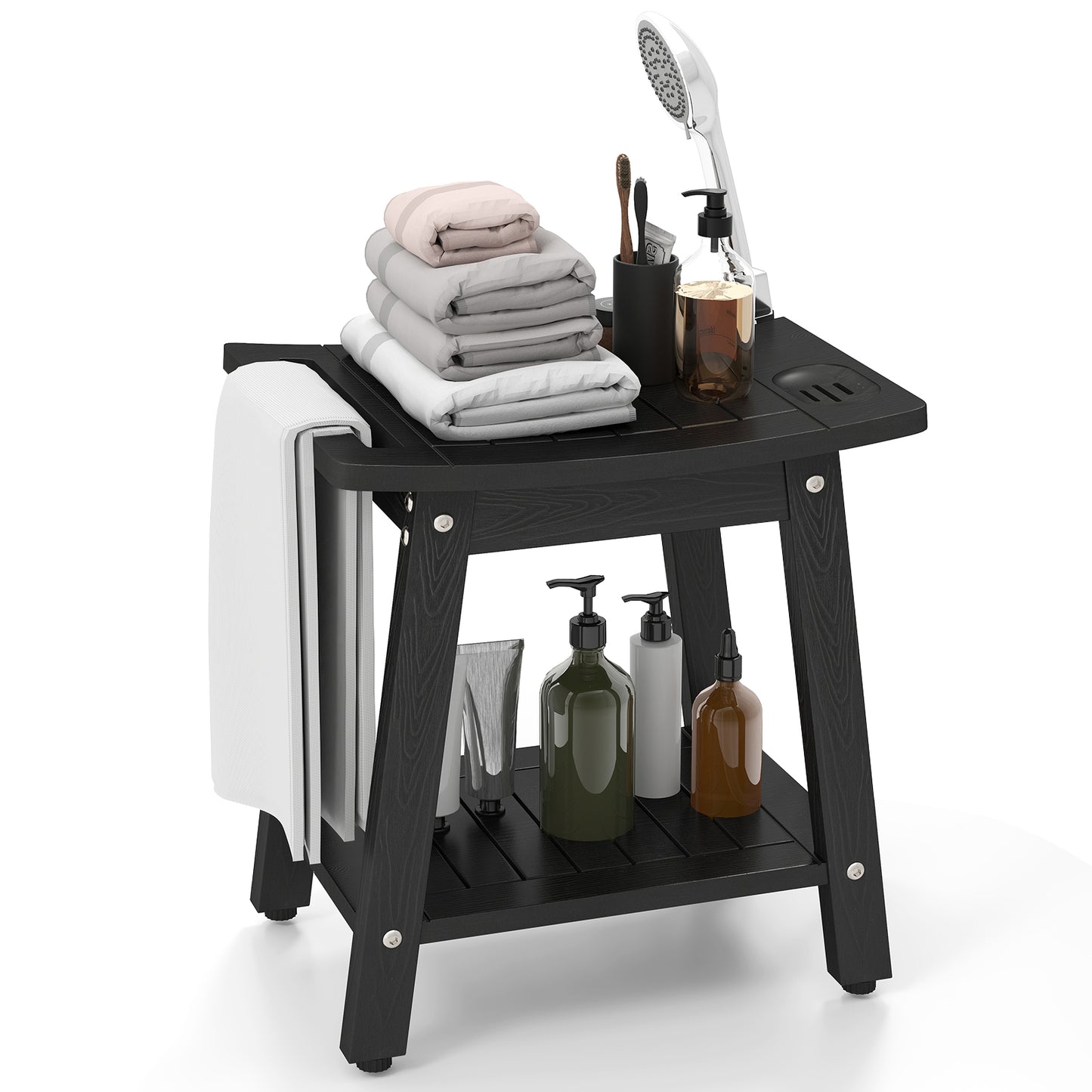 HIPS Shower Bench Seat with Handle Shower Head-Black