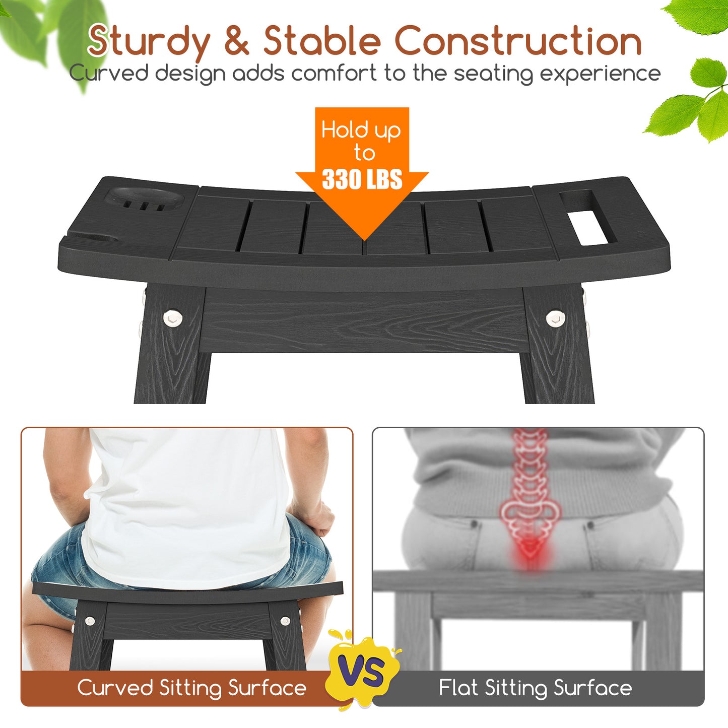 HIPS Shower Bench Seat with Handle Shower Head-Black