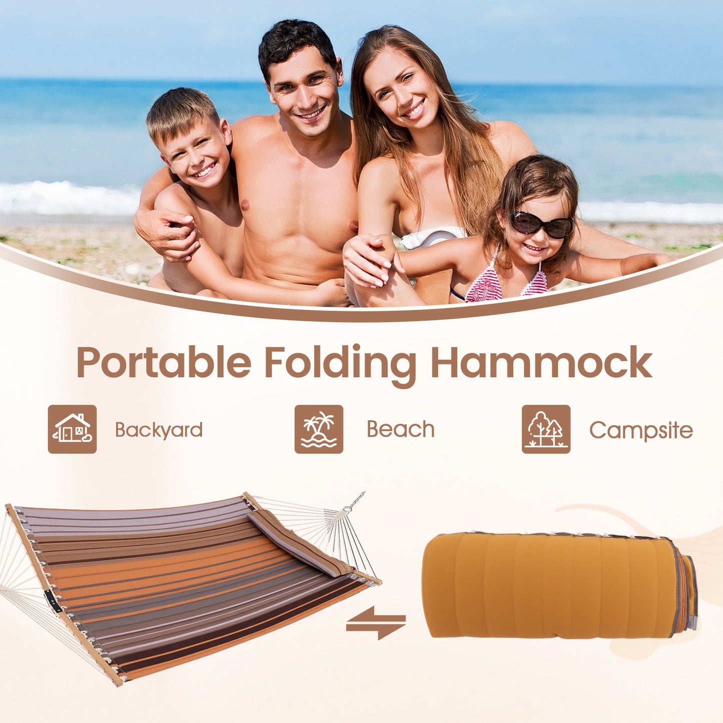 Portable Hammock with Detachable Pillow and Spreader Bars