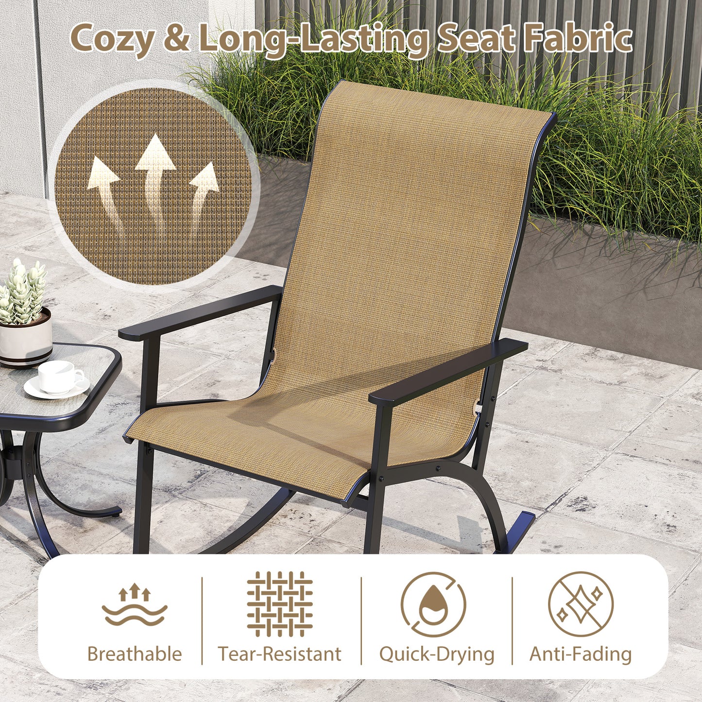Rocking Bistro Set with High Backrest and Side Table