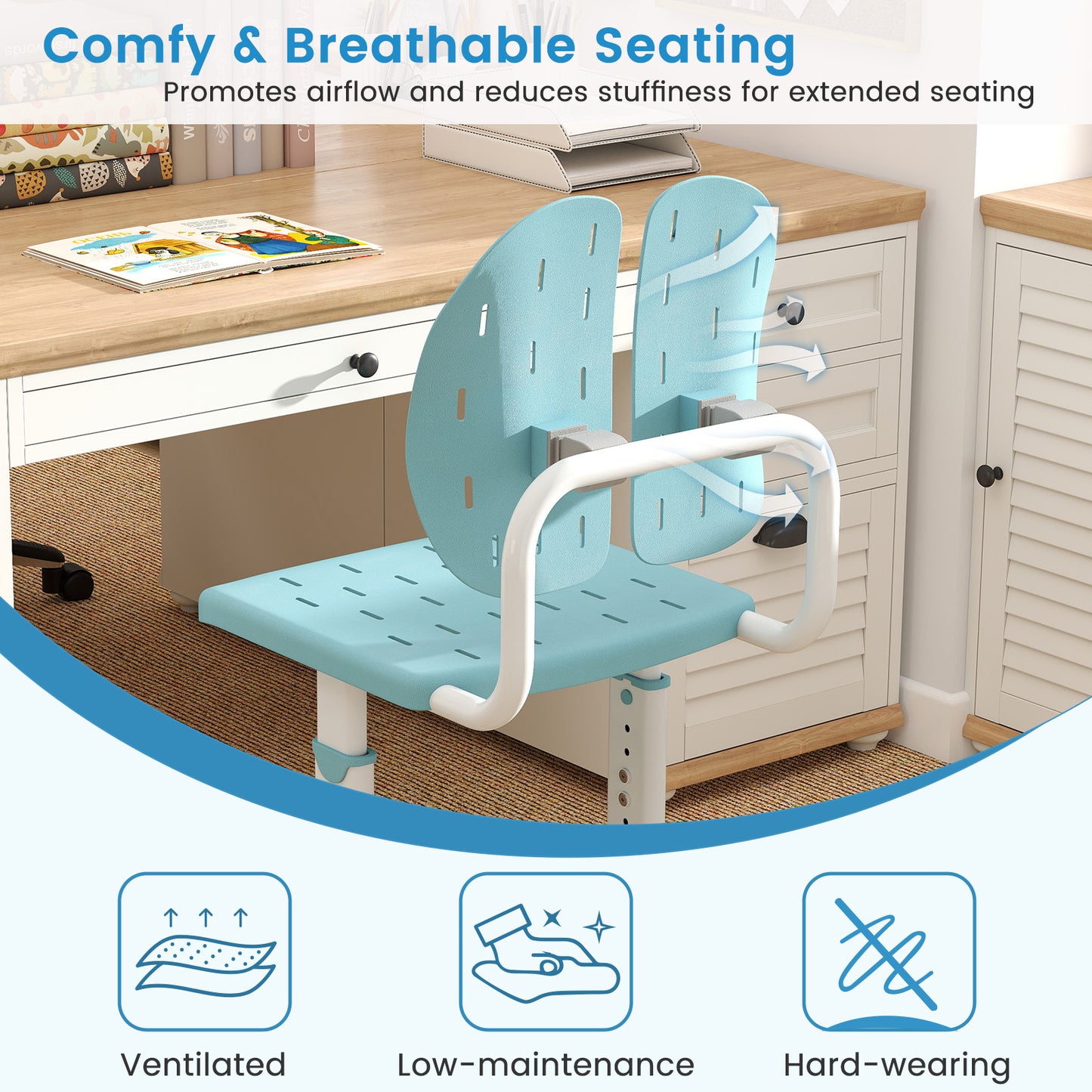 Height-Adjustable Kids Study Chair with Double Back Support