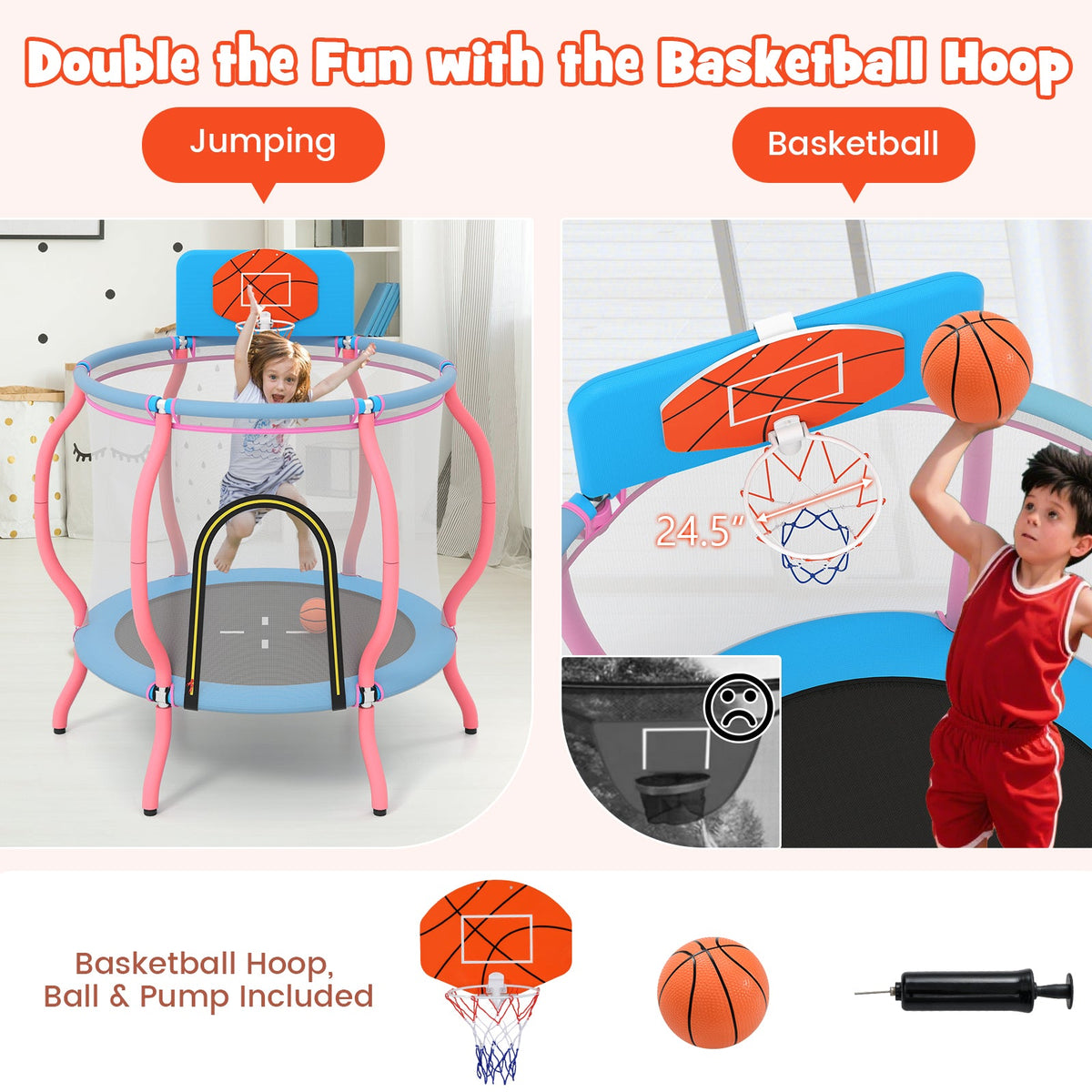 Kids Trampoline Indoor & Outdoor Pumpkin Trampoline-Pink