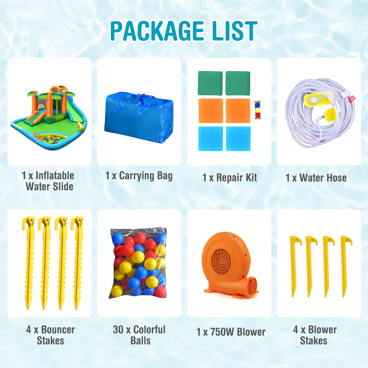 7-in-1 Inflatable Water Slide Park with Trampoline Climbing and 680W Blower