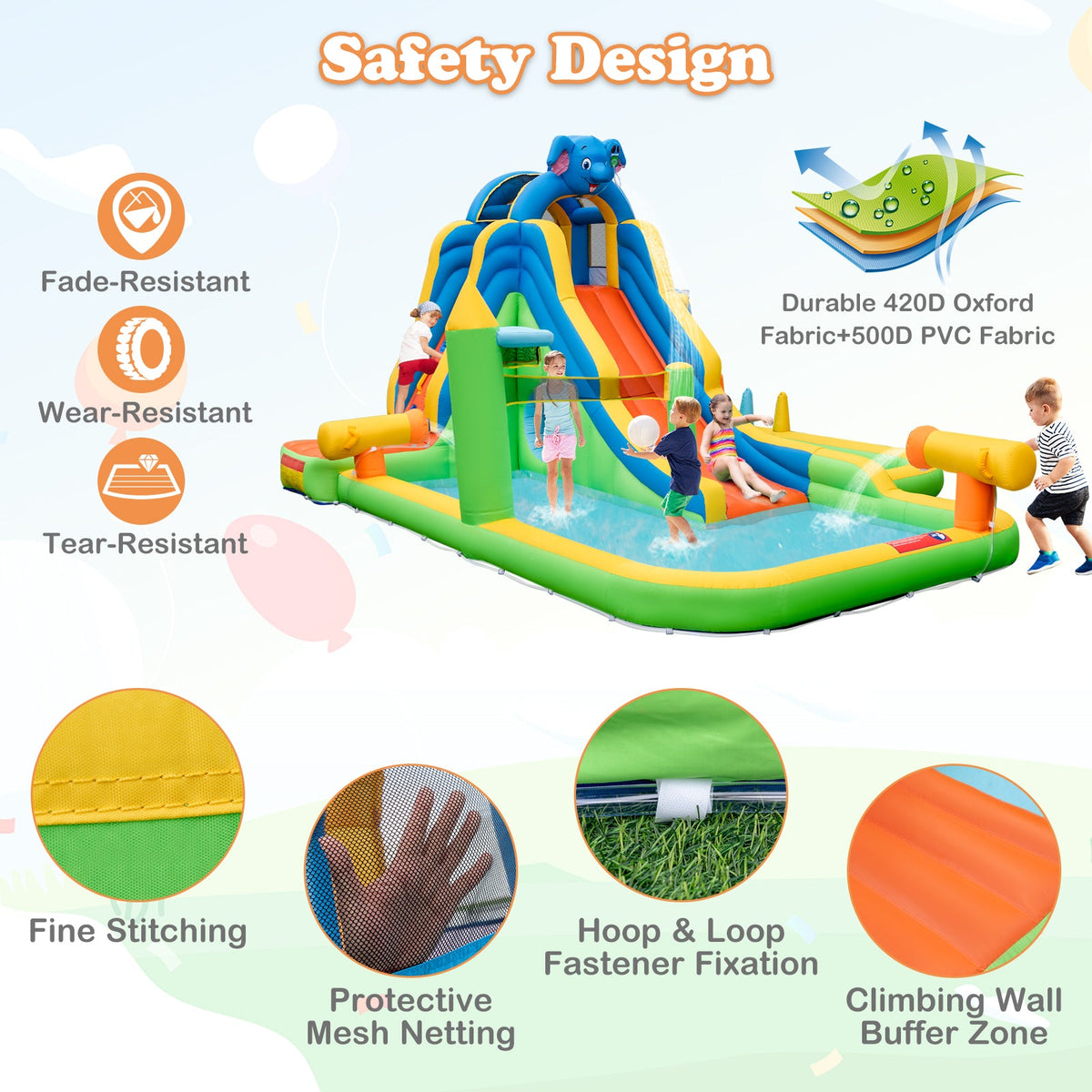Inflatable Water Slide Giant Water Park 9-In-1 for Kids Backyard Fun with 735W Blower