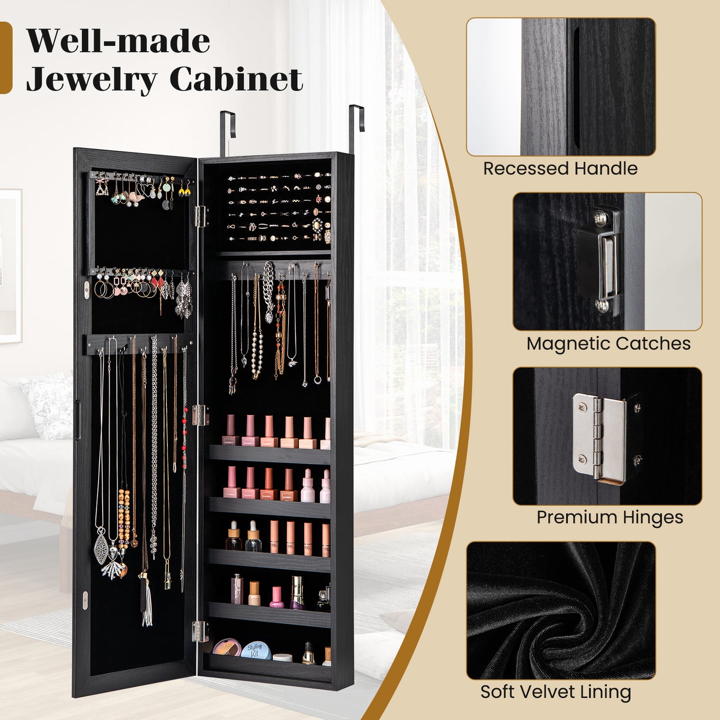 Wall Mounted Jewelry Armoire with Full-Length Mirror