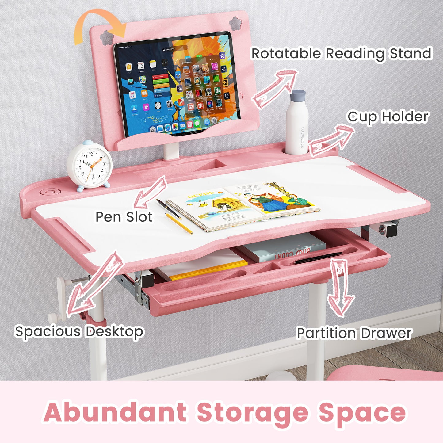 Kids Study Desk and Chair Set with Adjustable Height