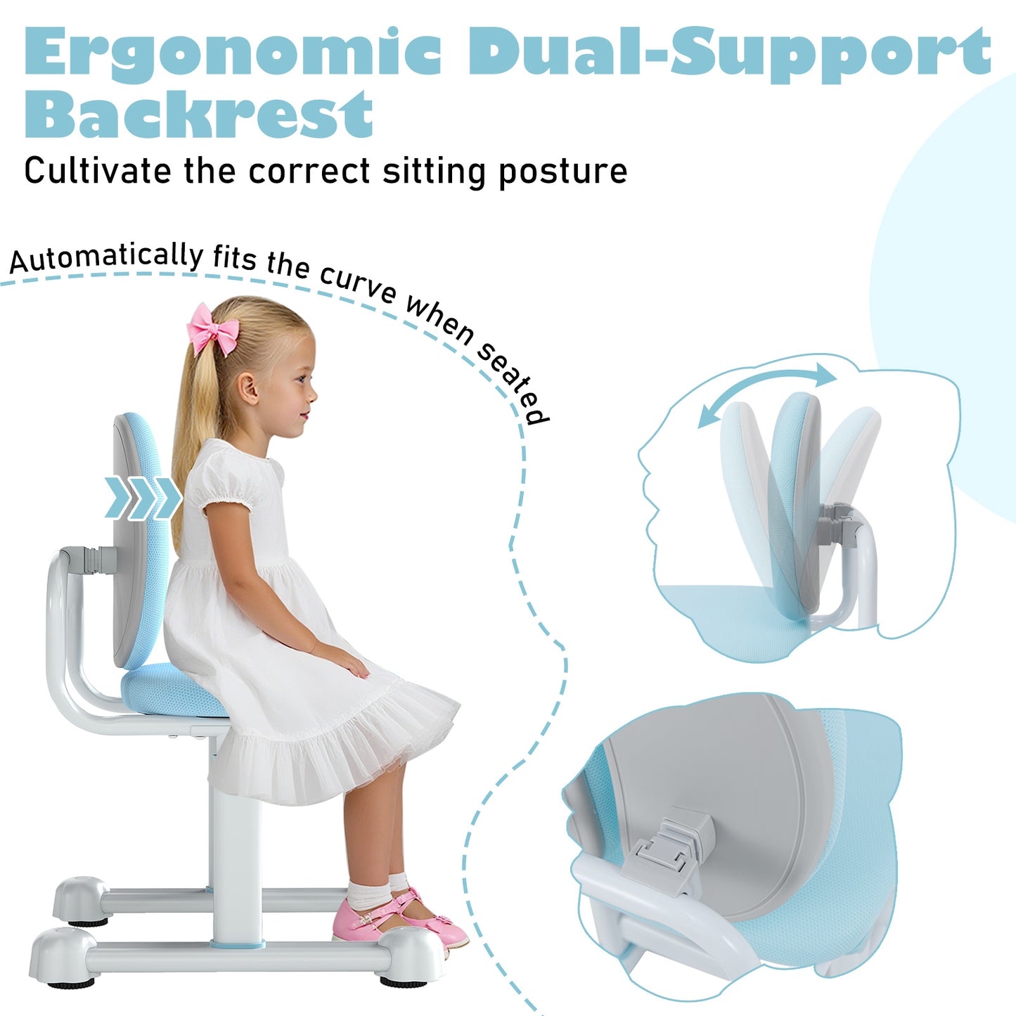 Kids Study Chair with Adjustable Height & Ergonomic Back