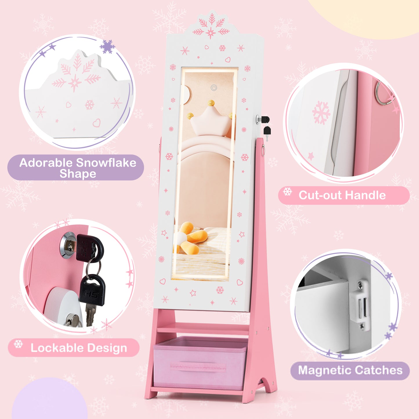 Kids Jewelry Armoire with Lighted Mirror and Storage
