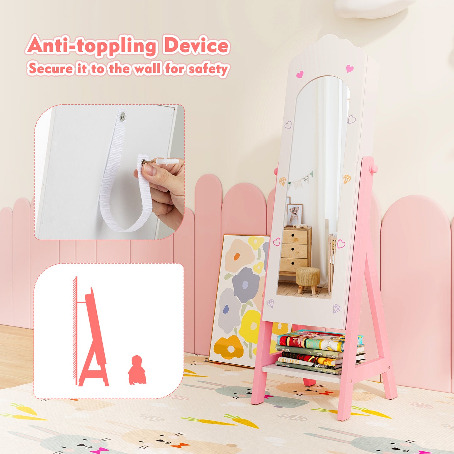 Kids Jewelry Organizer with Full Length Mirror and Drawers