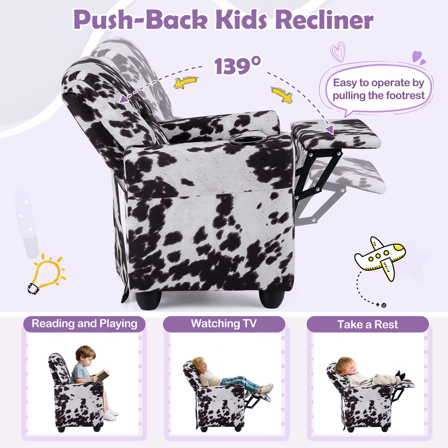 Kids Recliner Chair with Cup Holder and Footrest