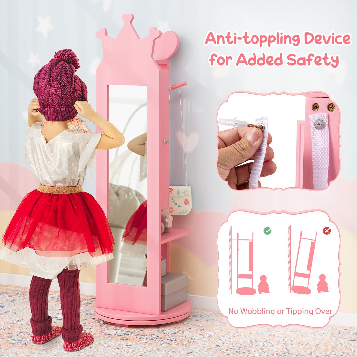 Kids Room Furniture Set Princess Vanity Table and Stool Set with Mirror and Drawer