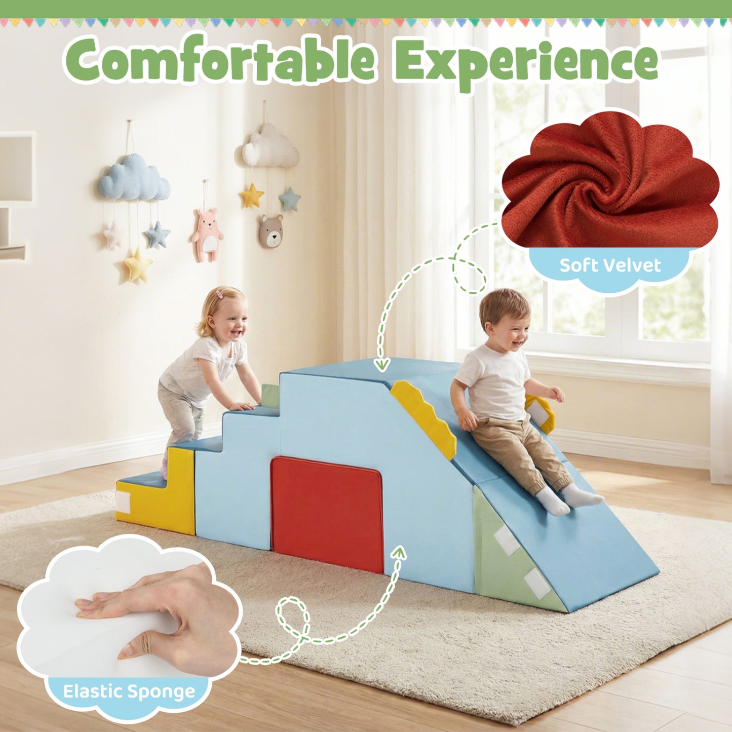 Soft Foam Climber & Slide Set with Velvet Covers