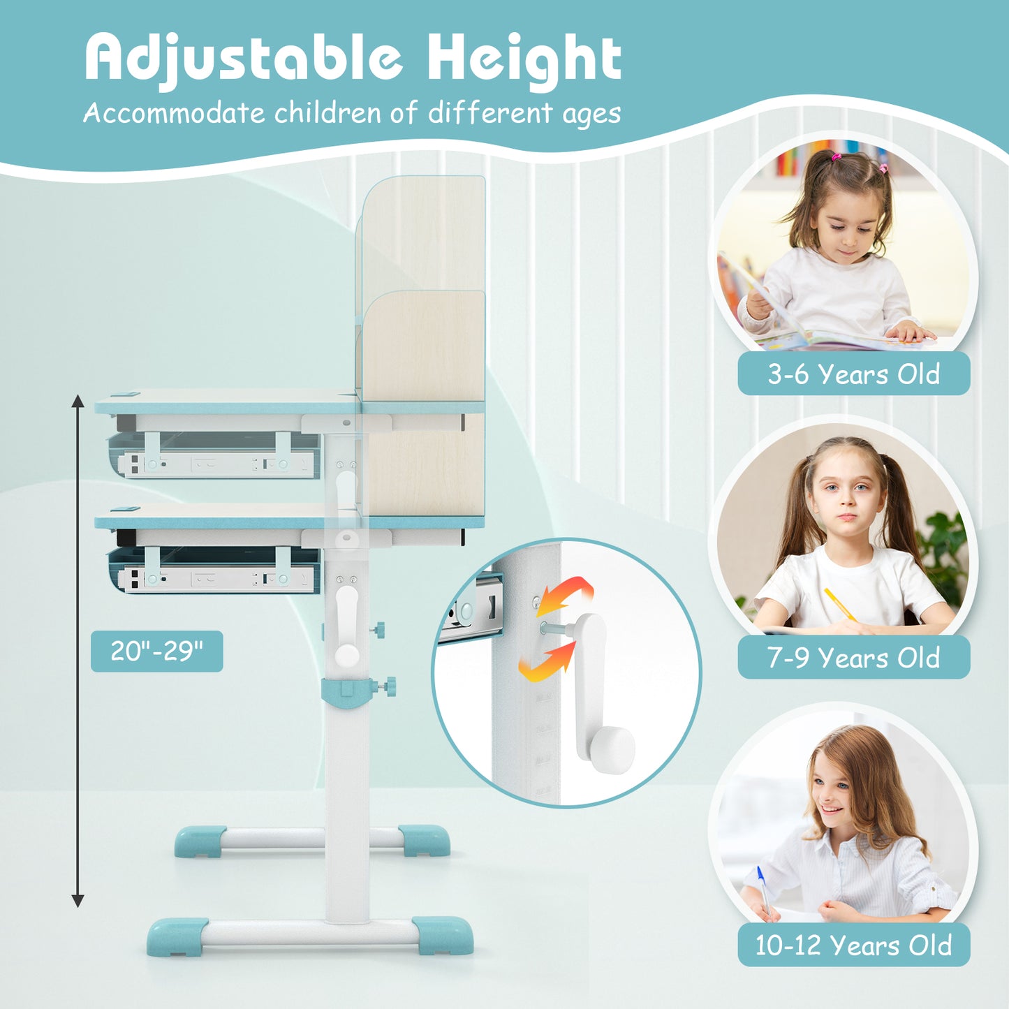 Kids Study Desk with Adjustable Height and Tilt Desktop