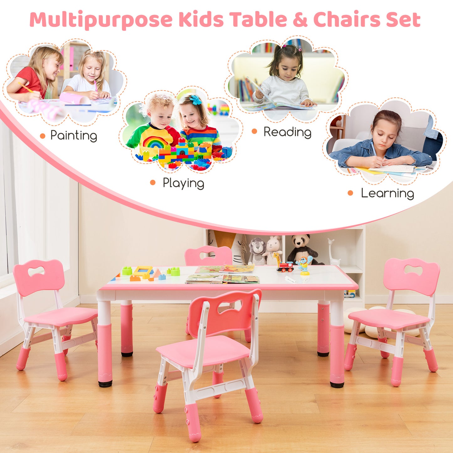 Kids Table and Chair Set for 4 with Graffiti Desktop