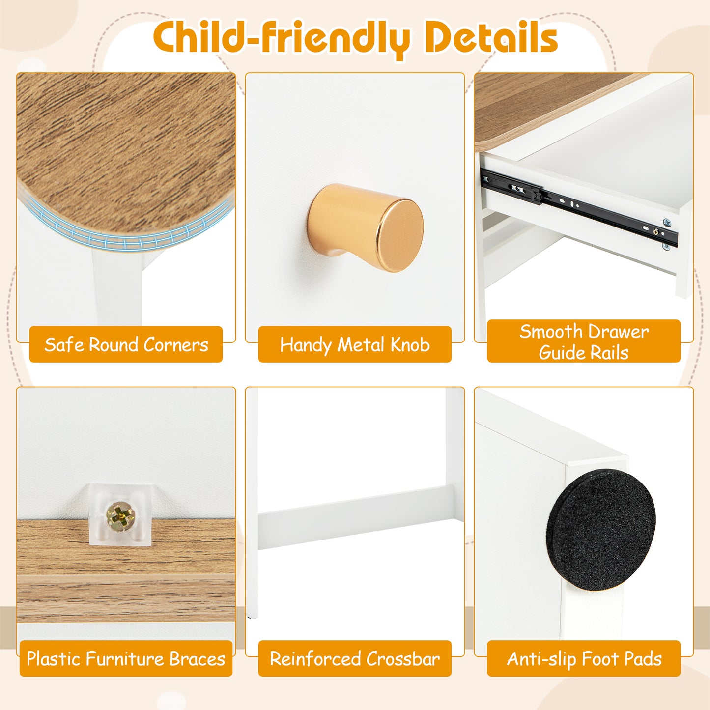 Kids Wooden Study Desk with Hutch and Drawer