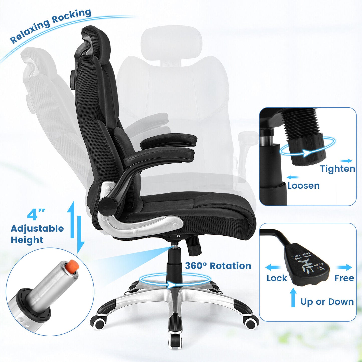 Executive Office Chair with Kneading Massage and Adjustable Headrest