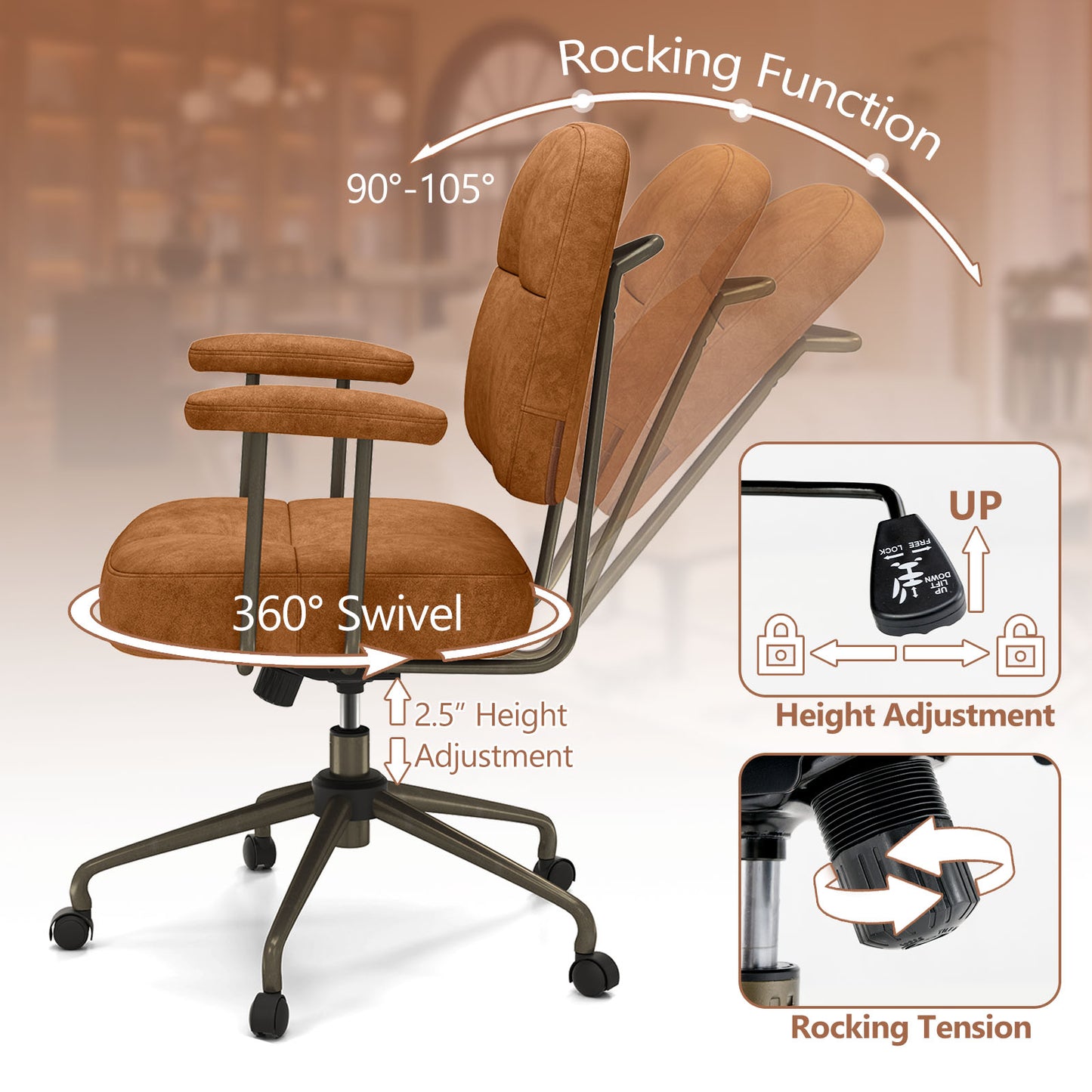 Upholstered Task Office Chair with Cushioned Back