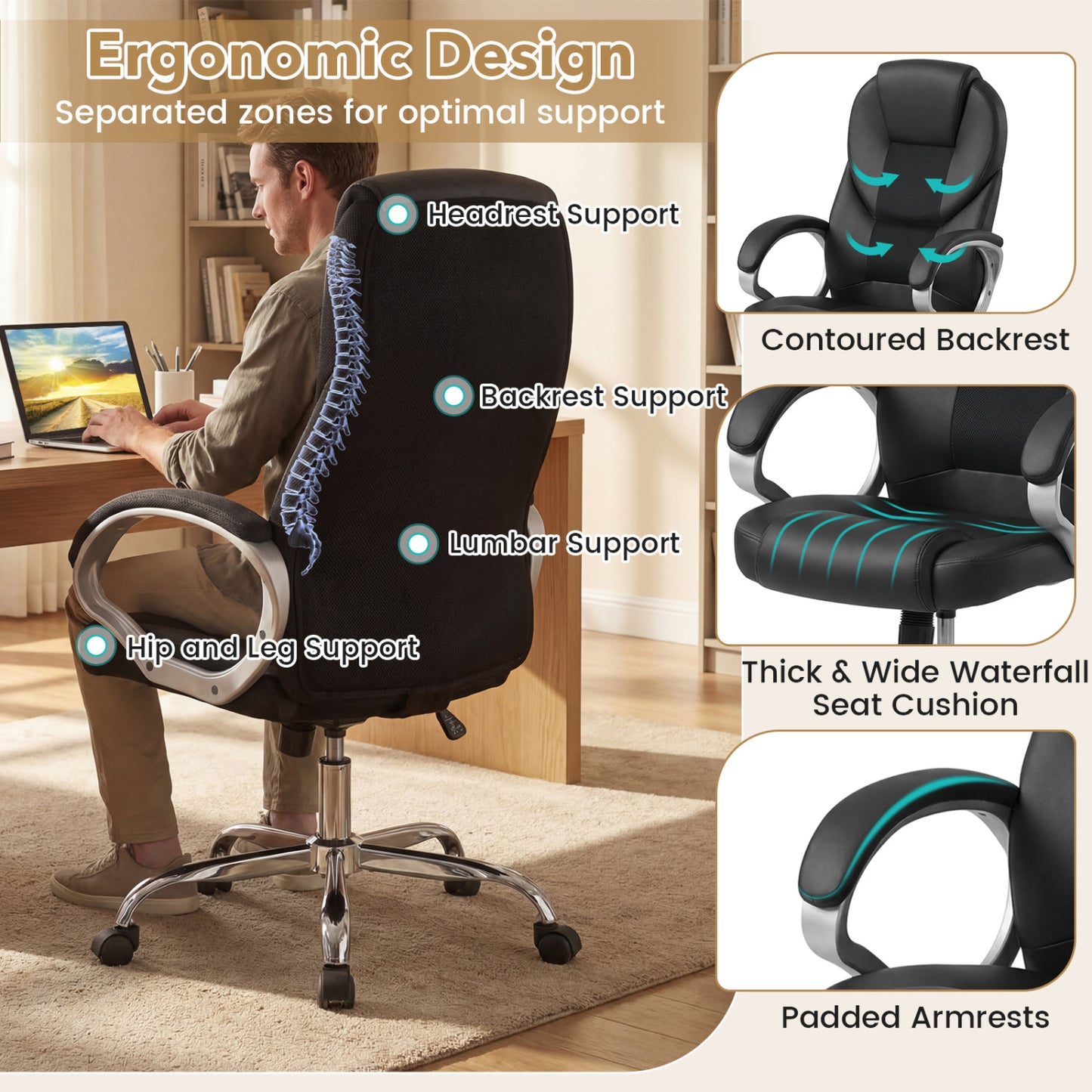 Ergonomic Mesh Executive Office Chair with Padded Armrests