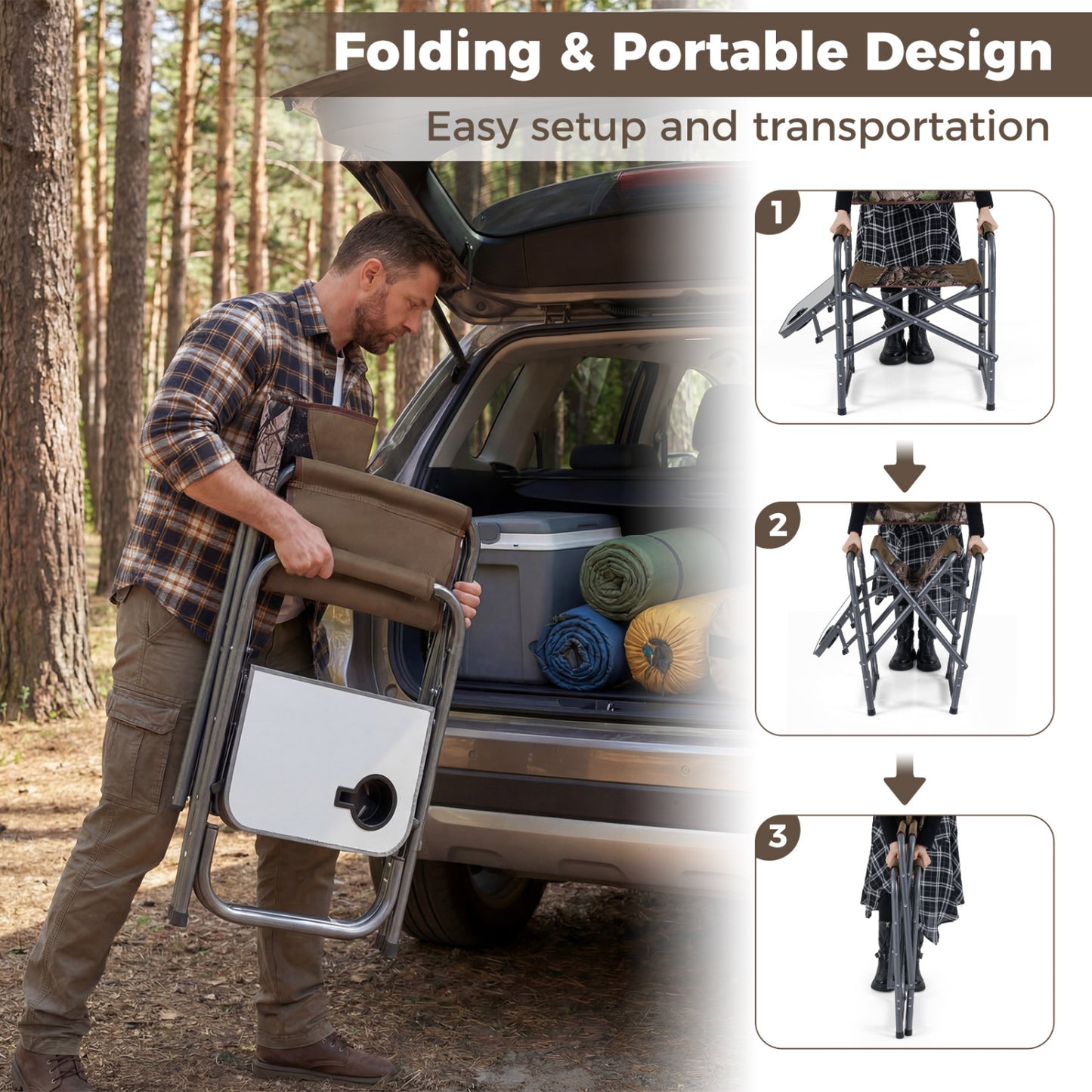 Folding Camping Chair with Side Table and Cup Holder