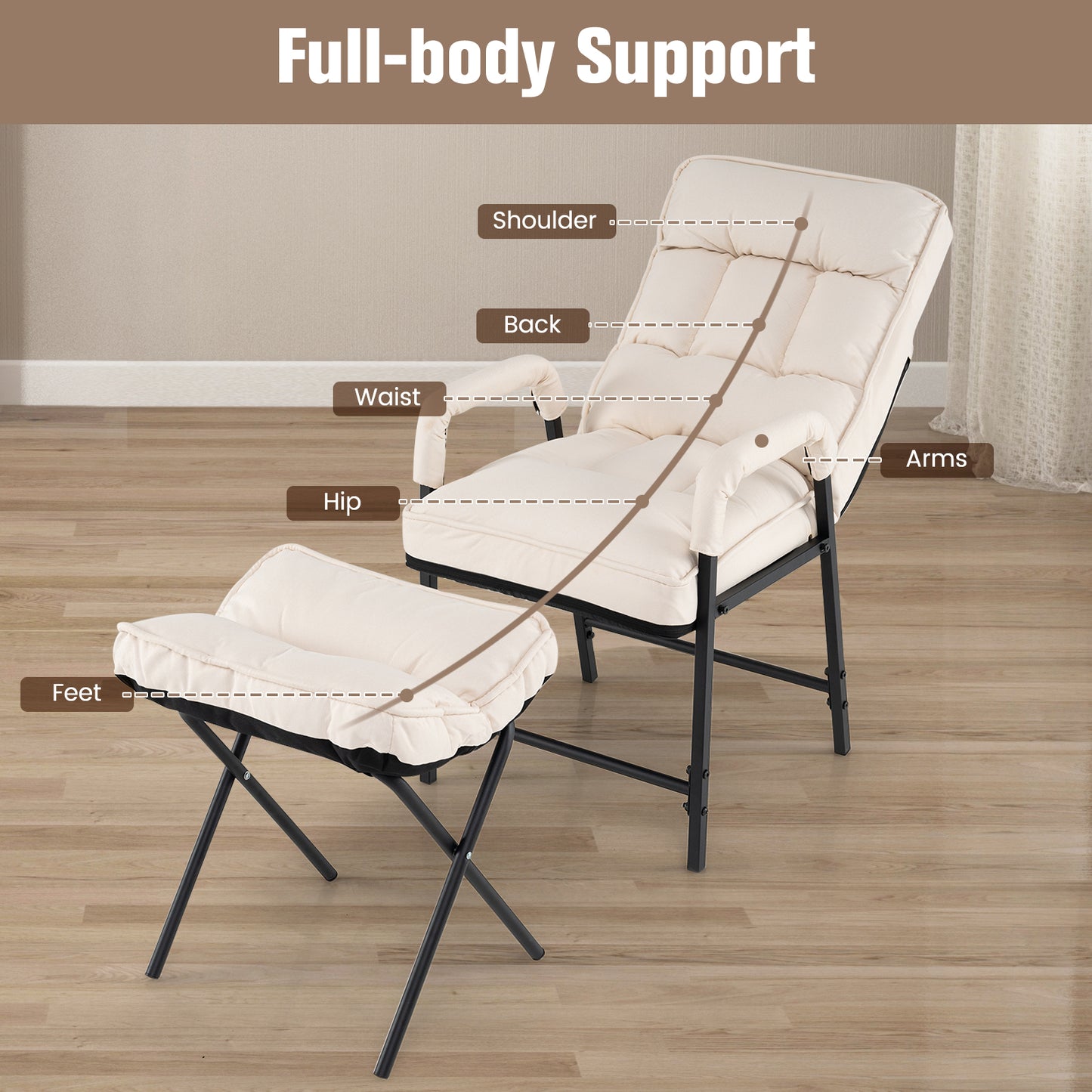 Adjustable Accent Chair with Ottoman - Linen Fabric