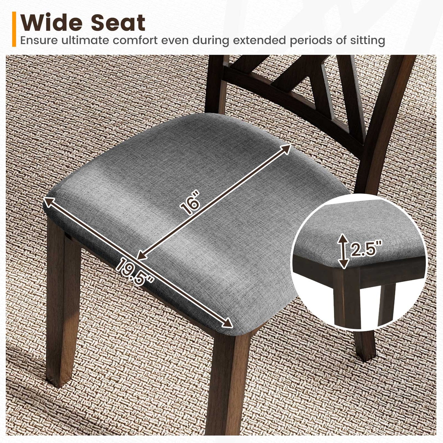 Upholstered Dining Chairs Set of 2 with Rubber Wood Frame