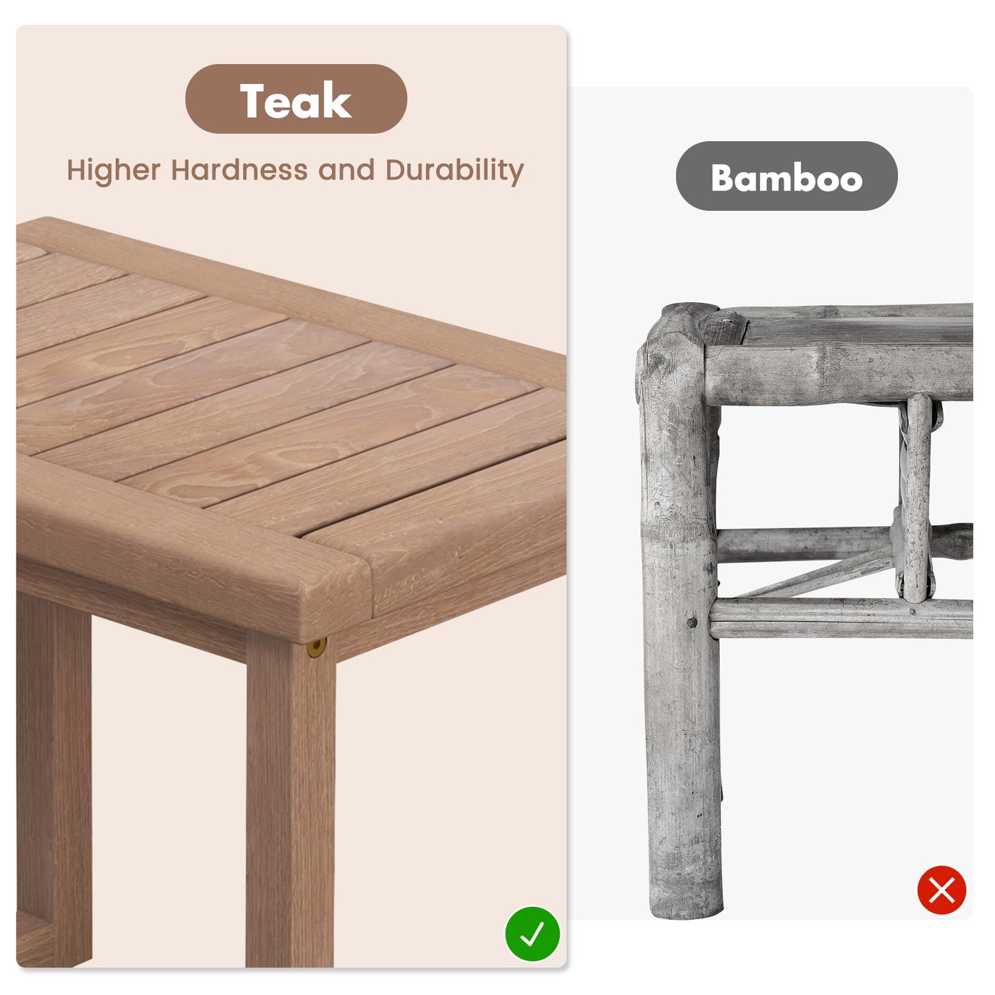 Long Natural Wood Bath Spa Stool with Non-slip Foot Pads for Elderly