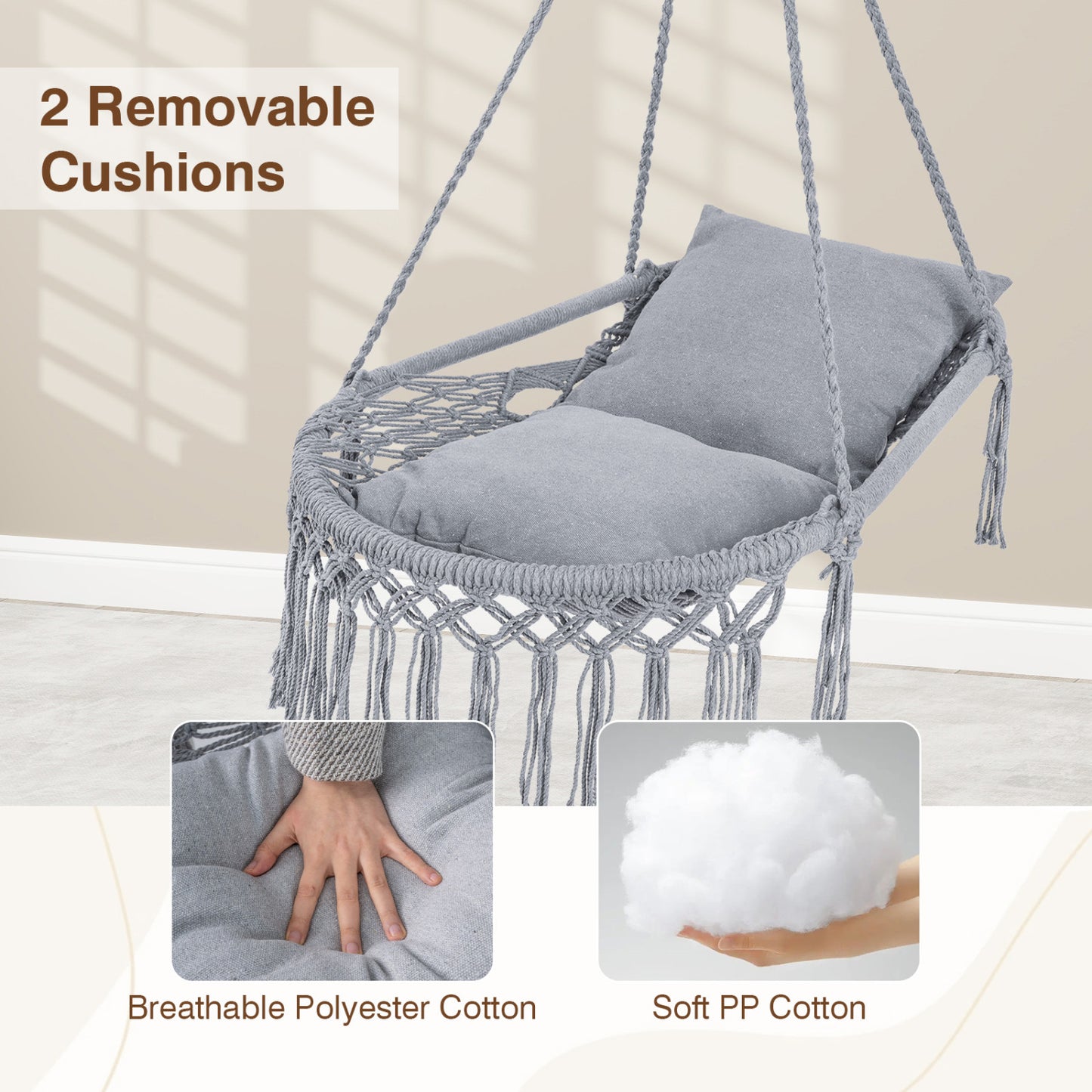 Macrame Swing Chair with Removable Cushions