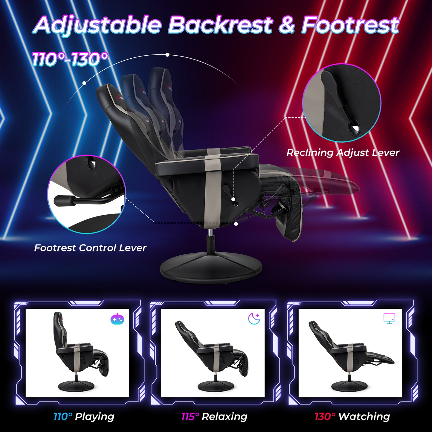Gaming Recliner Chair with Massage and Adjustable Height