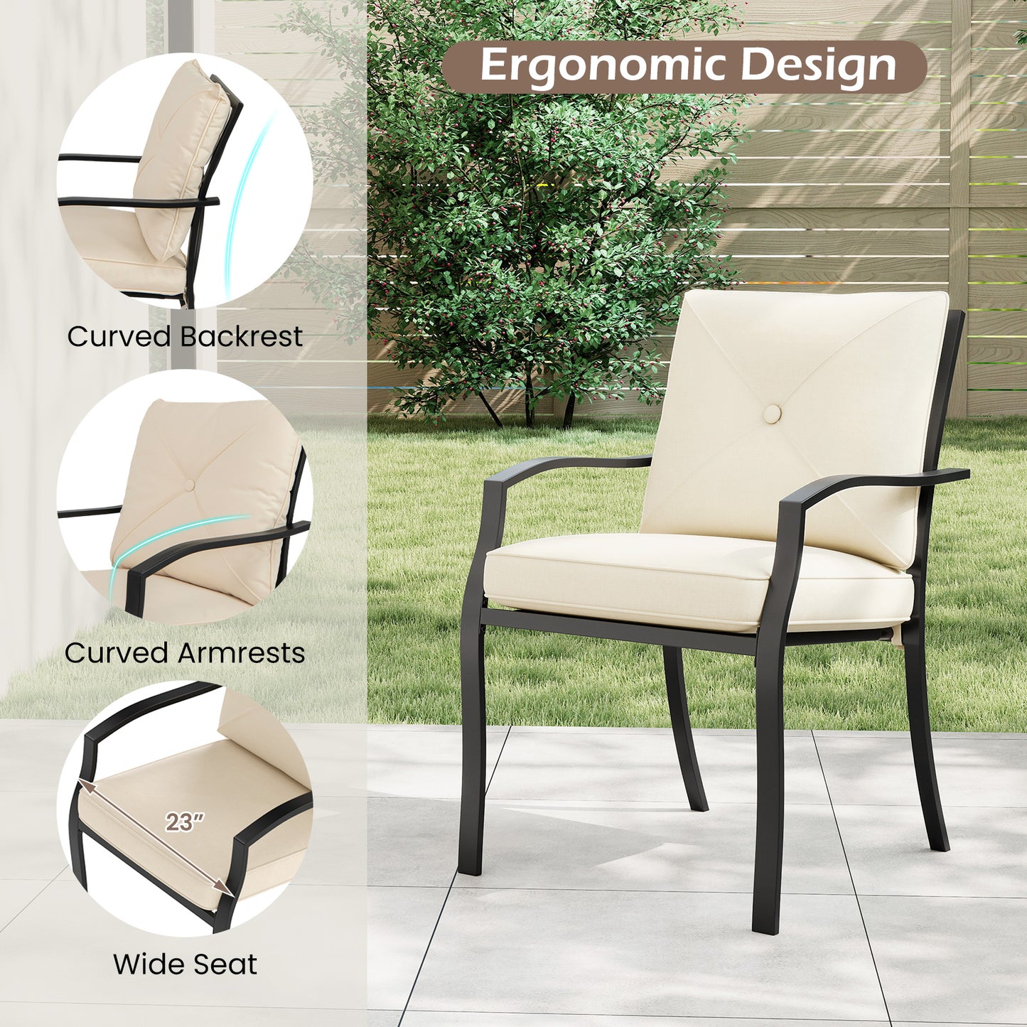 Stackable Outdoor Dining Chairs Set of 2 with Cushions