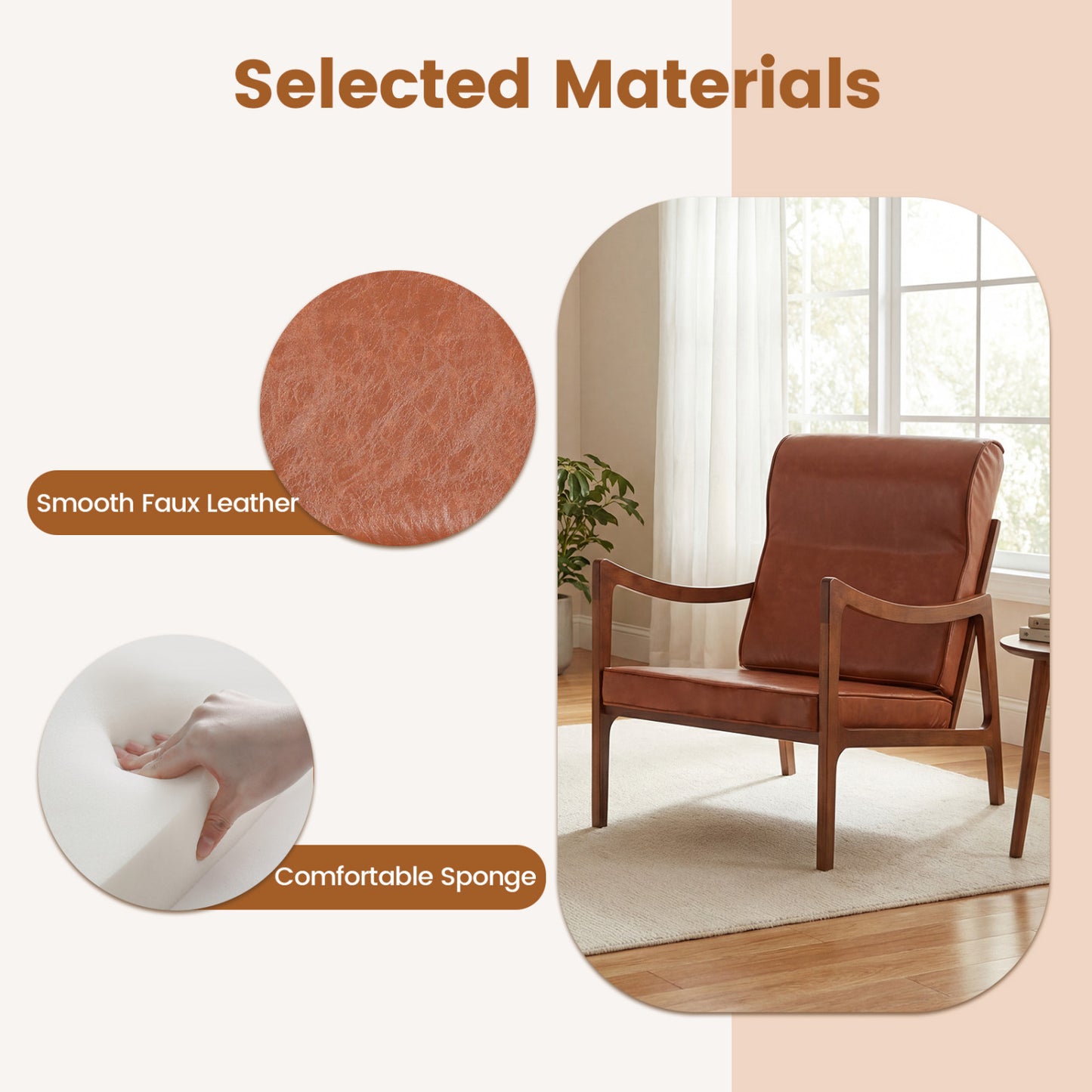 Accent Chair with Removable Cushions and Rubber Wood Frame