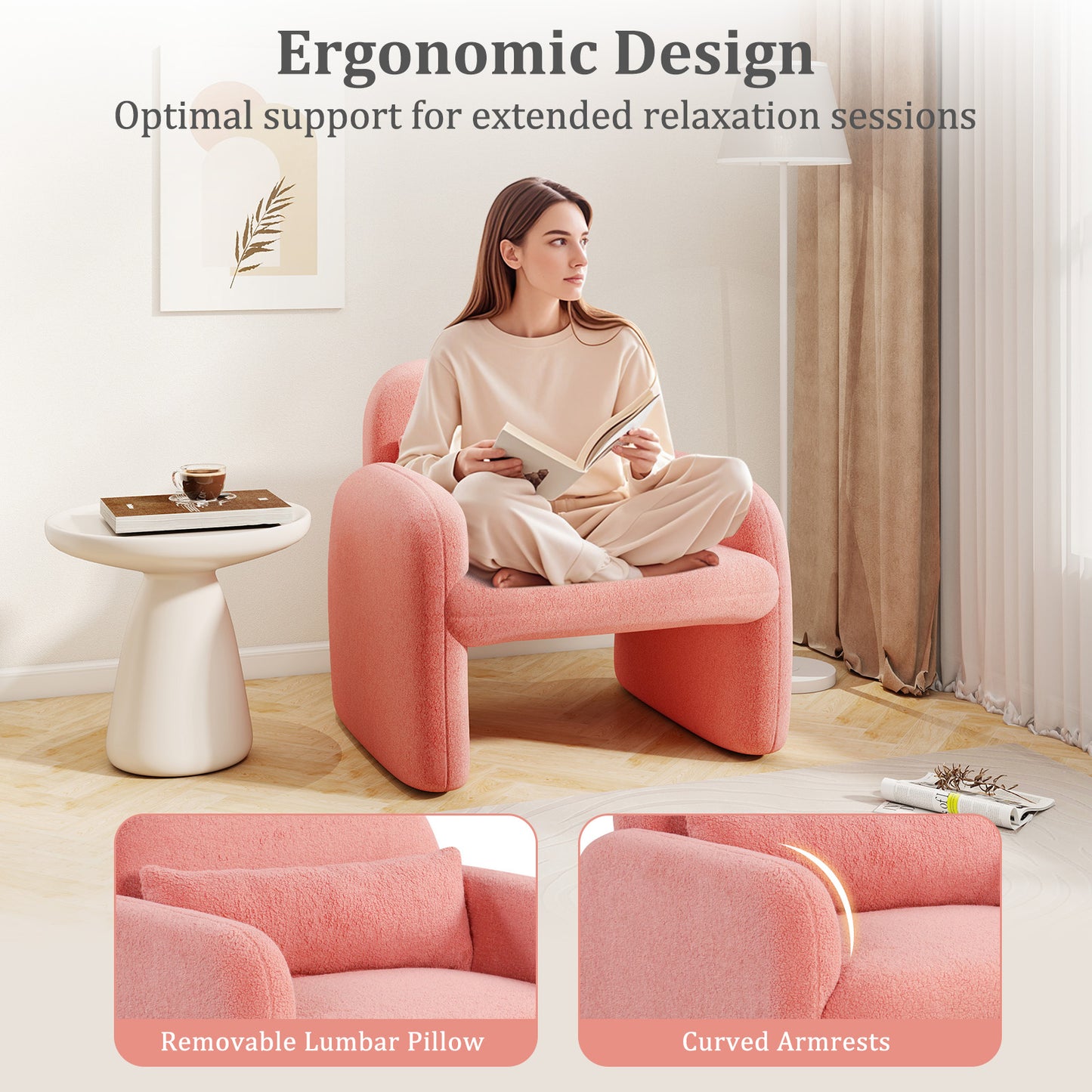 Sherpa Accent Chair with Lumbar Pillow and Armrests