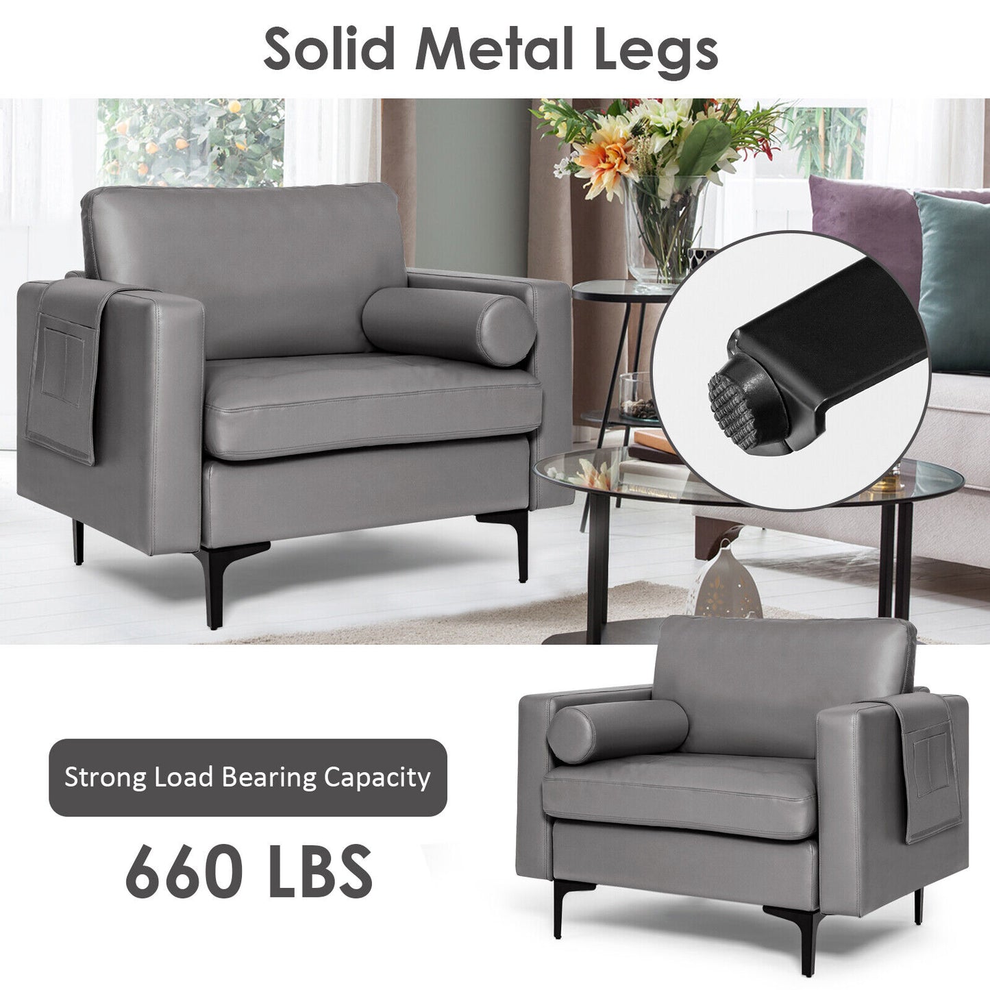 Modular Accent Chair with USB Port & Storage Caddy