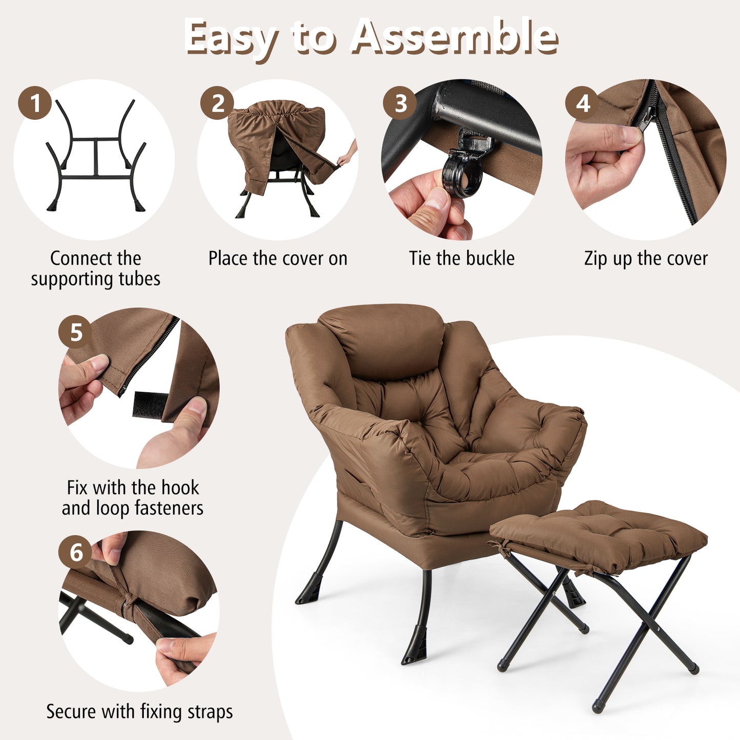 Accent Chair with Folding Footrest and Side Pocket