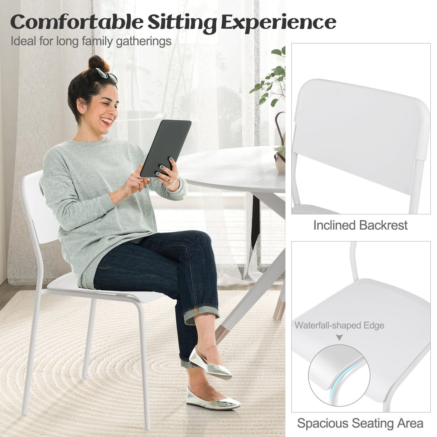 Dining Chairs Set of 4 with Stackable Design and Metal Legs