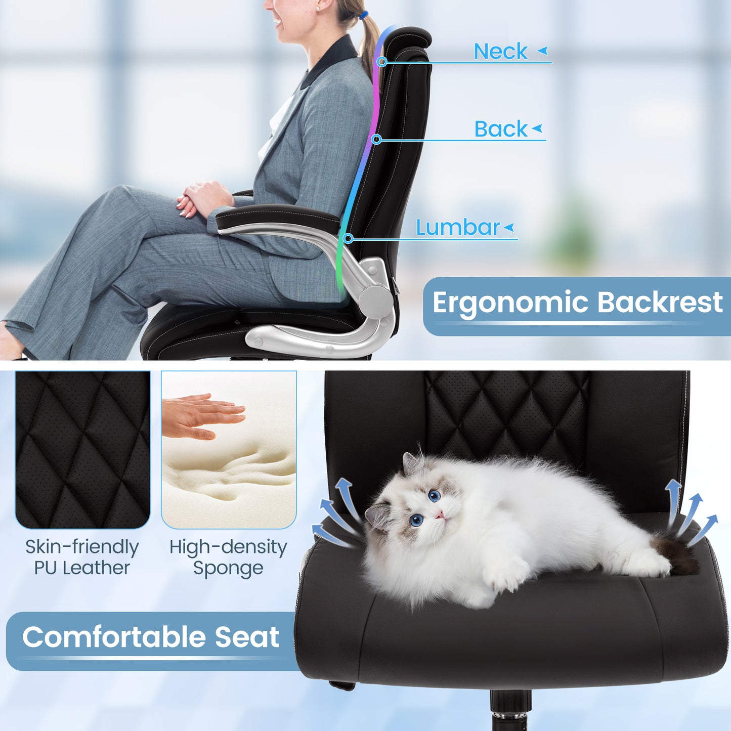 Executive Office Chair with Adjustable Headrest & Rocking Function