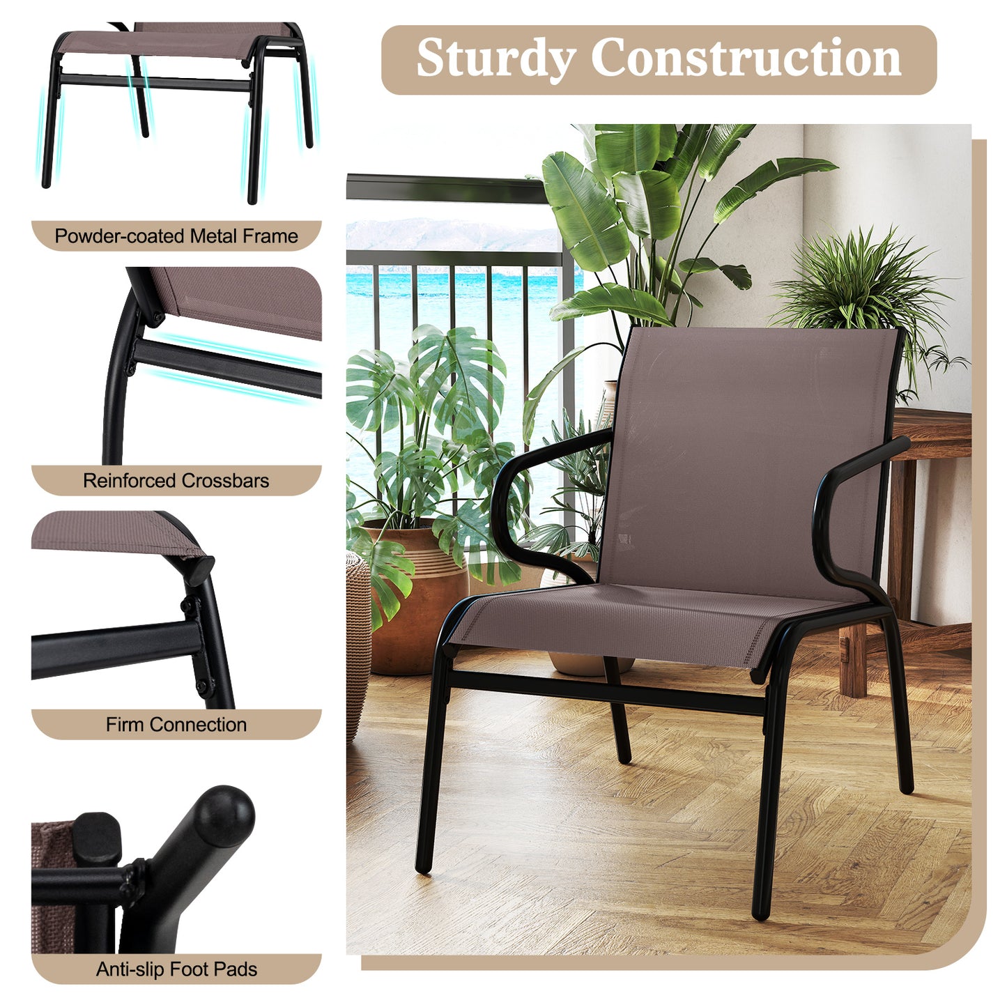 Patio Dining Chairs Set of 2 with Breathable Fabric