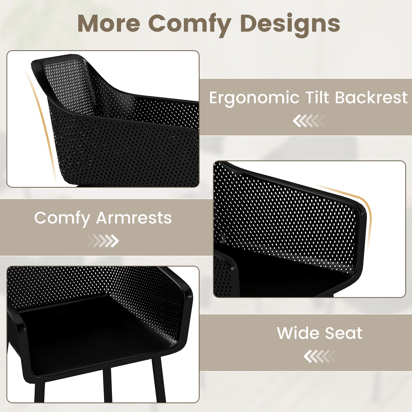 Dining Chairs Set of 2 with Mesh Backrest and Armrests