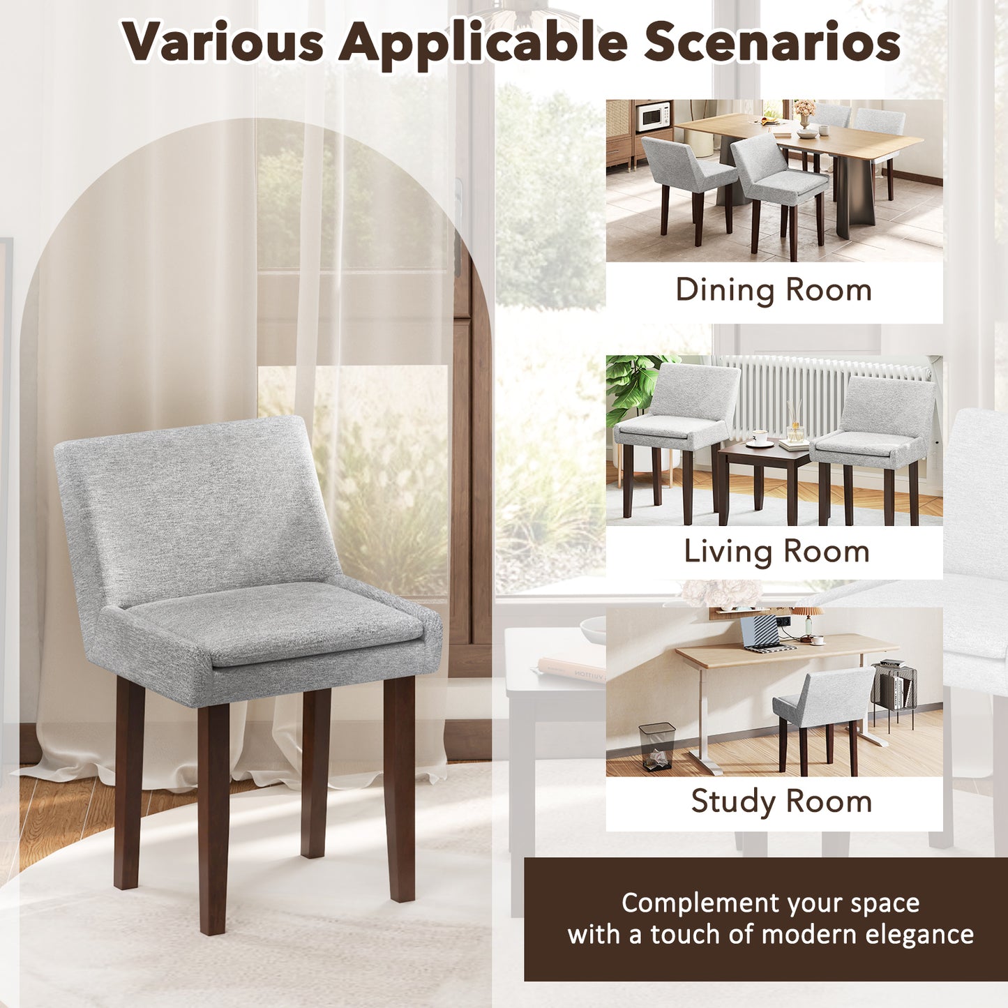 Upholstered Dining Chairs Set of 2 - Gray Fabric