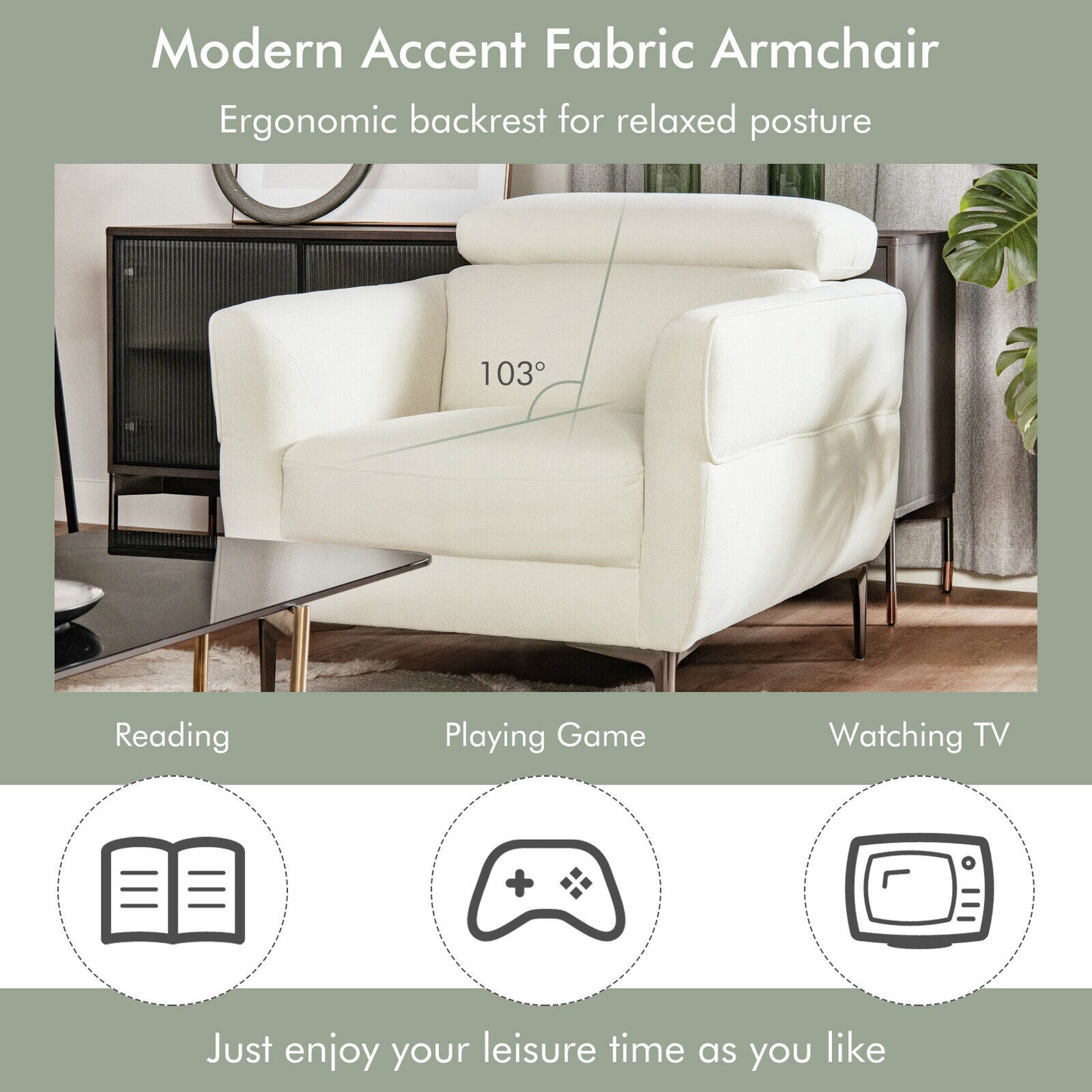 Upholstered Accent Chair with Adjustable Headrest