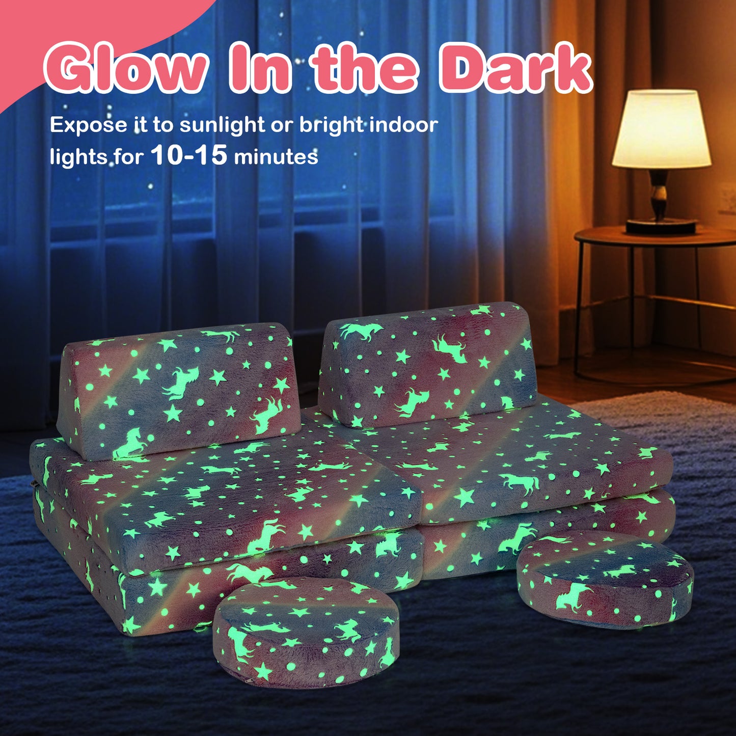 Kids Modular Play Couch Set with Glow-in-the-Dark Patterns
