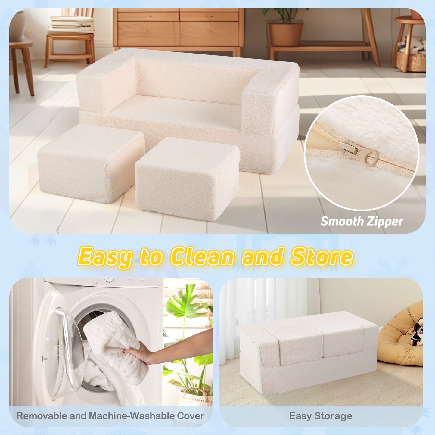 Kids Modular Foam Sofa Convertible Armchair - Beige