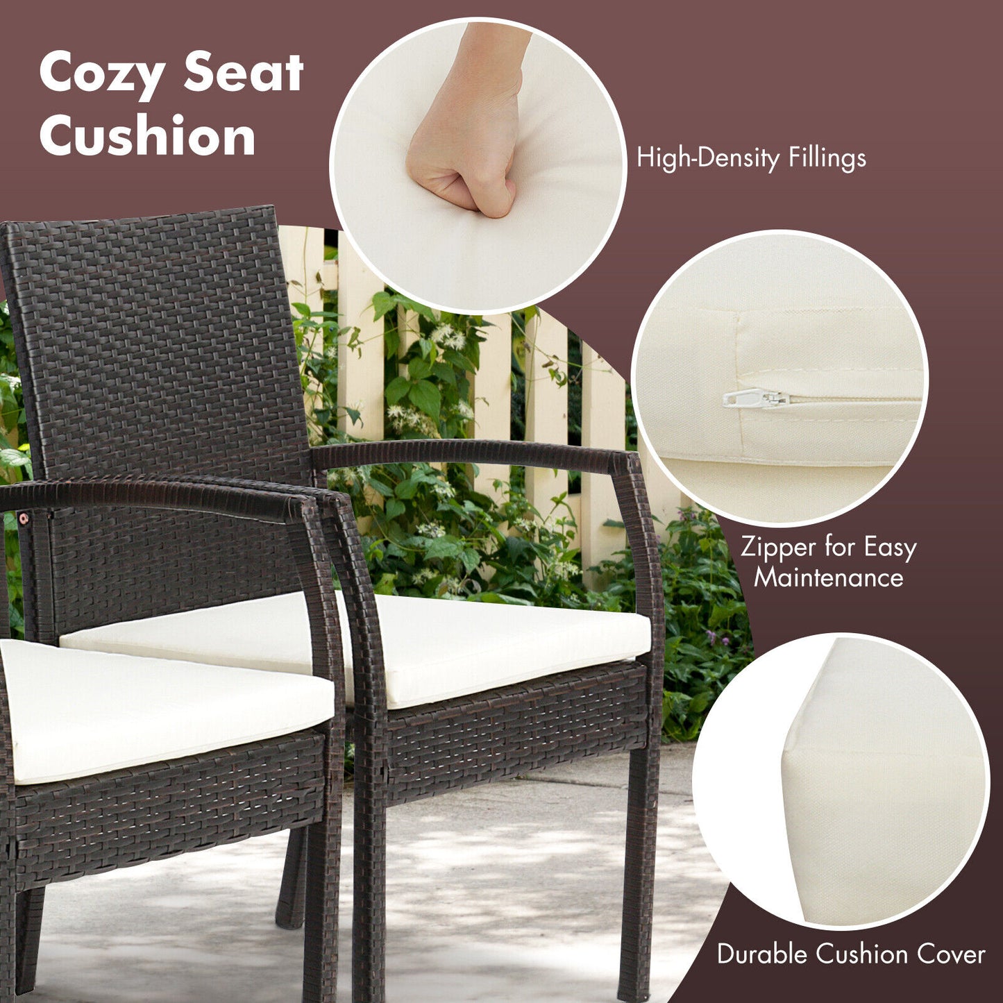 Patio Wicker Dining Armchairs Set with Cushions - Set of 2