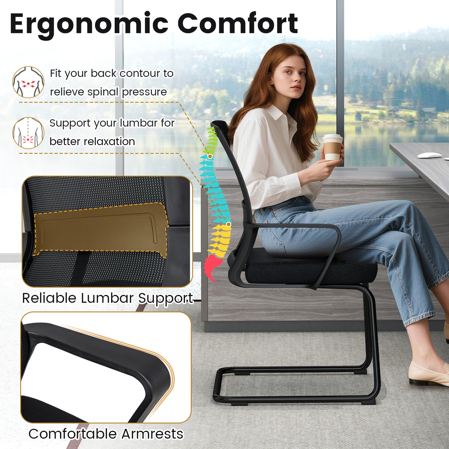 Mesh Guest Chair with Lumbar Support - 2 Pack