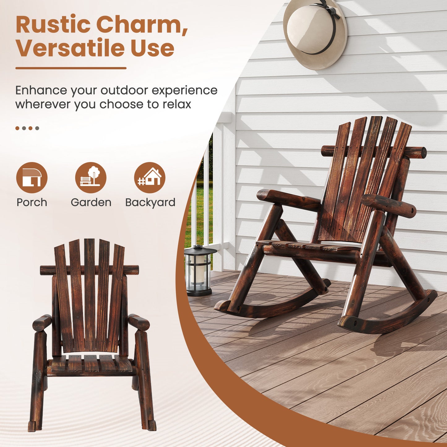 Adirondack Rocking Chair Solid Wood Outdoor Porch Rocker