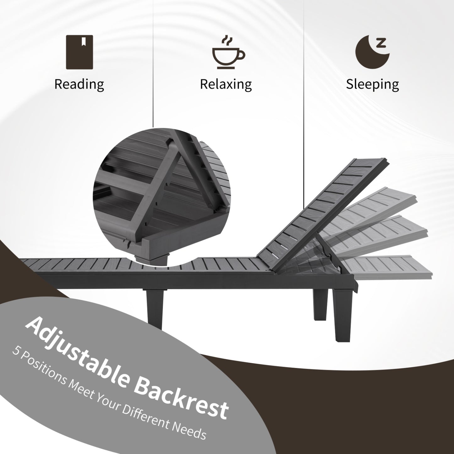 Adjustable Outdoor Chaise Lounge Chair with 5-Position Backrest