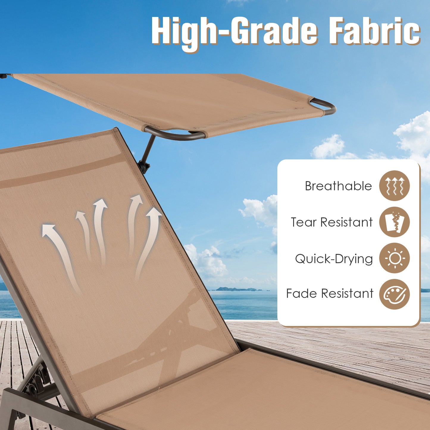 Outdoor Chaise Lounge Chair with Adjustable Sunshade