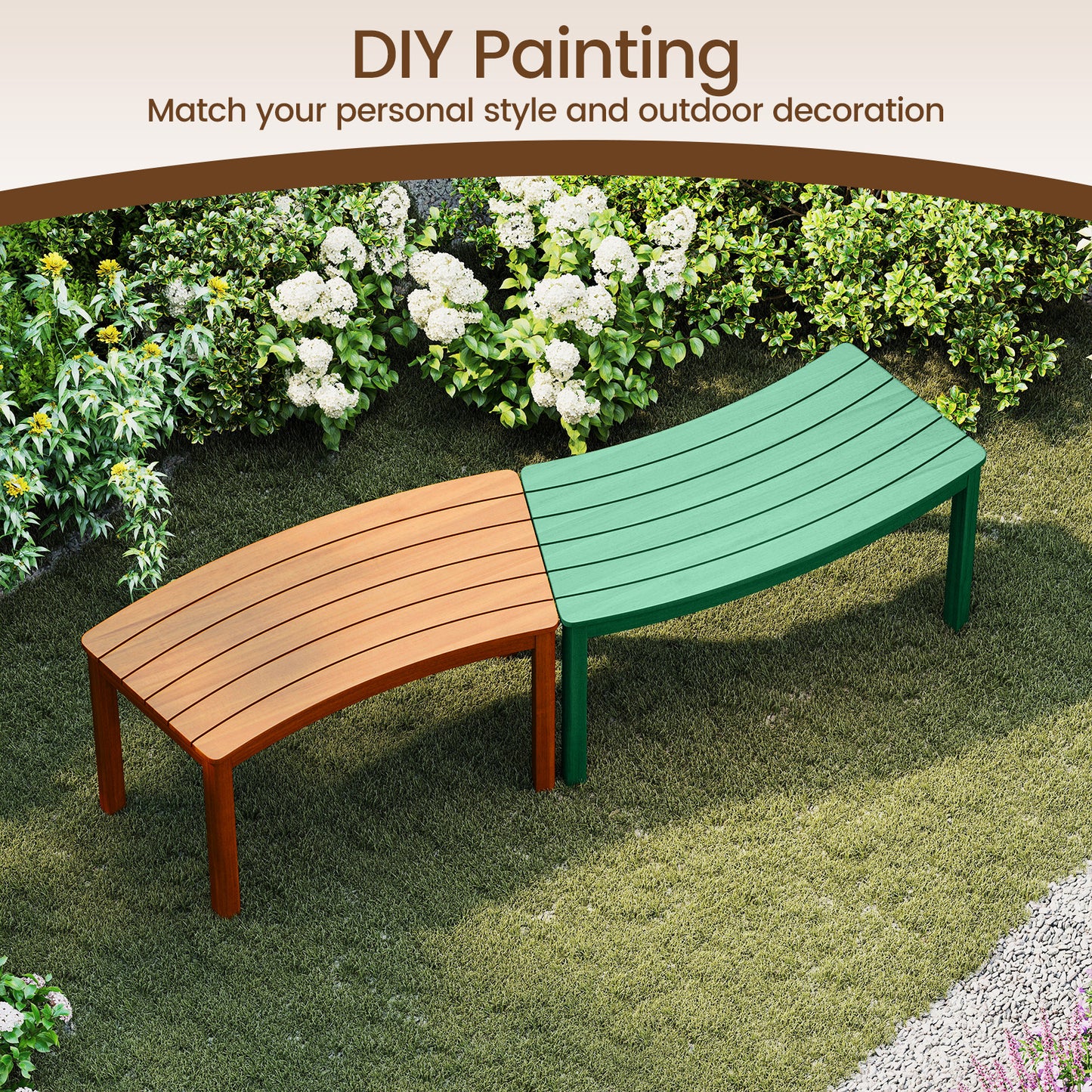 Curved Acacia Wood Bench for Fire Pit & Patio